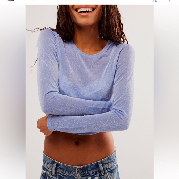 Free People Intimately Mesh So Well Layering Metallic Shimmer Top Blue - Picture 3 of 5